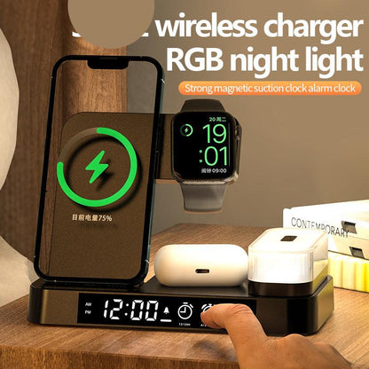 4 In 1 Wireless Charger Station With Alarm Clock Display