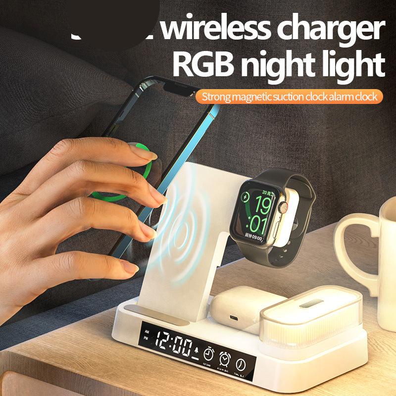 4 In 1 Wireless Charger Station With Alarm Clock Display