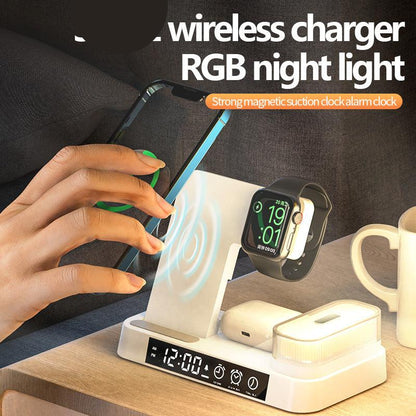 4 In 1 Wireless Charger Station With Alarm Clock Display