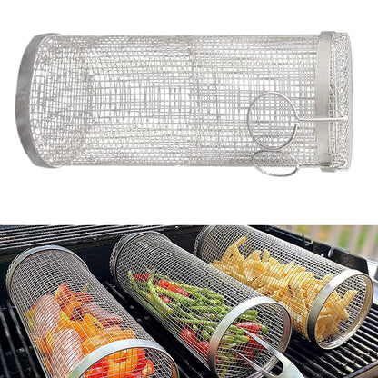 Rolling Grilling Basket Metal BBQ Barbecue Basket Net