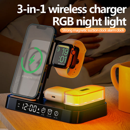 4 In 1 Wireless Charger Station With Alarm Clock Display