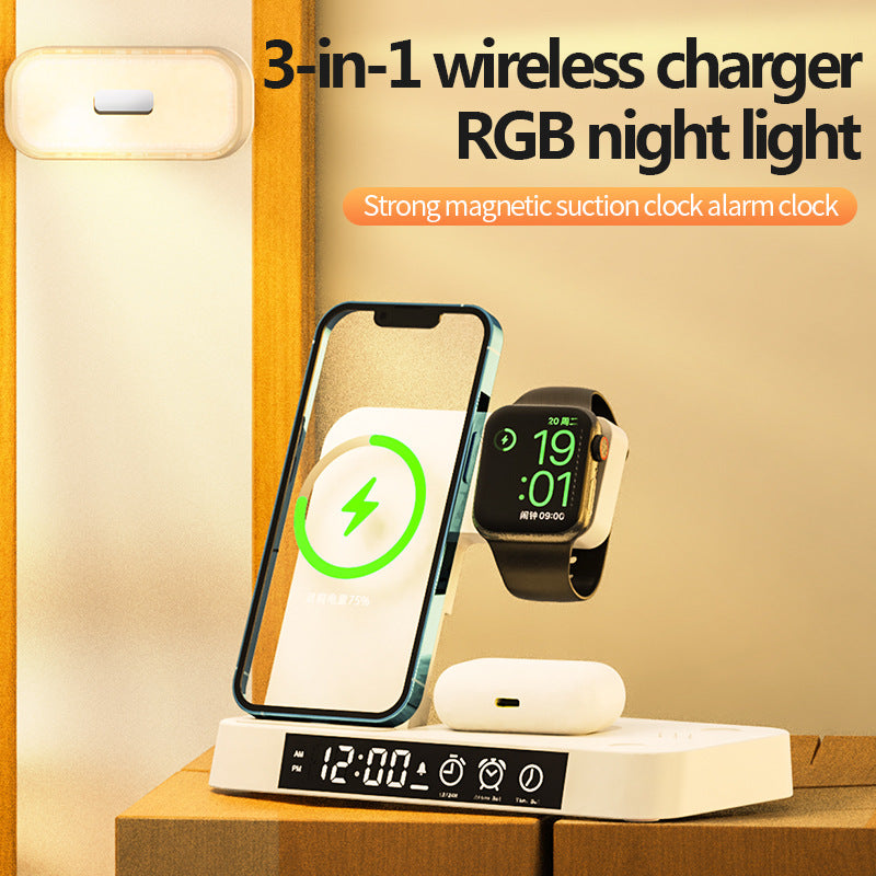 4 In 1 Wireless Charger Station With Alarm Clock Display
