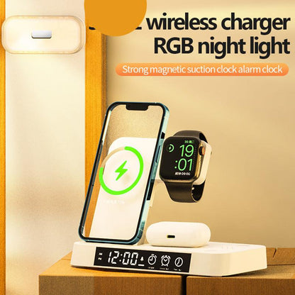 4 In 1 Wireless Charger Station With Alarm Clock Display