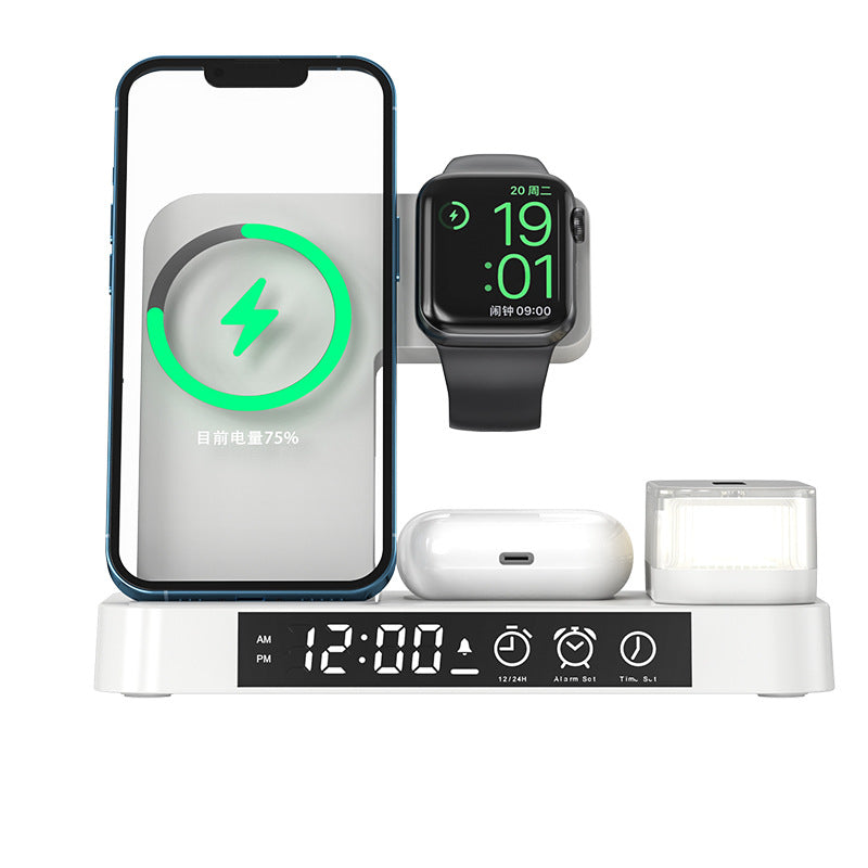 4 In 1 Wireless Charger Station With Alarm Clock Display